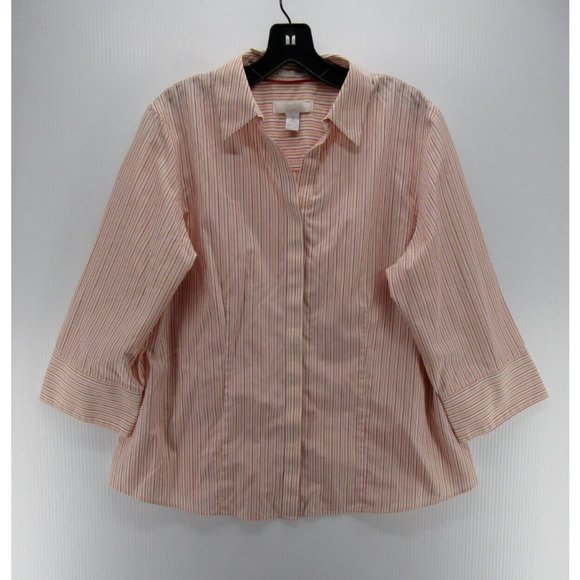 Chico's Tops - Chicos Shirt 2 Large White Button Up Career Striped No Iron Preppy